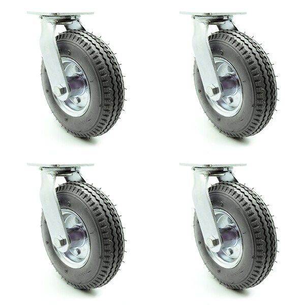 Service Caster 8 Inch Gray Pneumatic Wheel Swivel Caster Set SCC-100S280-PNB-GRY-4 - main